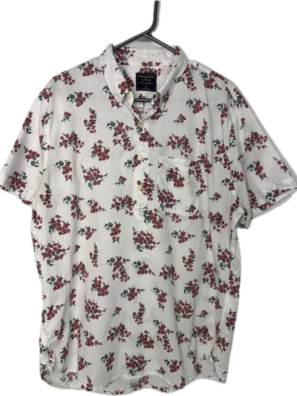 Abercrombie & Fitch Men’s XL White Short-Sleeve Floral Button Shirt Resortwear